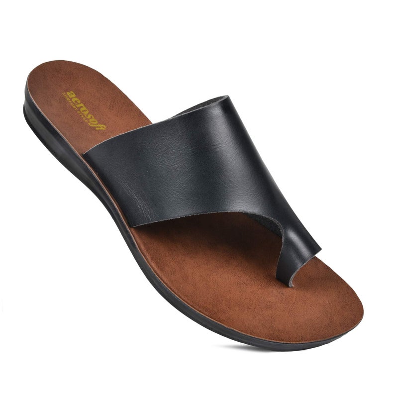 Aerosoft Womenâ€™s Split Toe Slide Sandals Comfortable Summer Flats for Walking Travel & Casual Wear Cute Dressy Outdoor Fashion Footwear (Daffodil Black Size 10) - Image 1